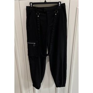 Hot‎ Topic Joggers Black Strap Ultra High Rise Suspenders Goth Grunge Punk